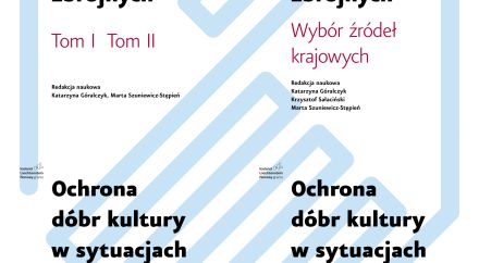 Grafika ozdobna z napisem Ochrona dóbr kultury w sytuacjach kryzysowych i konfliktów zbrojnych
